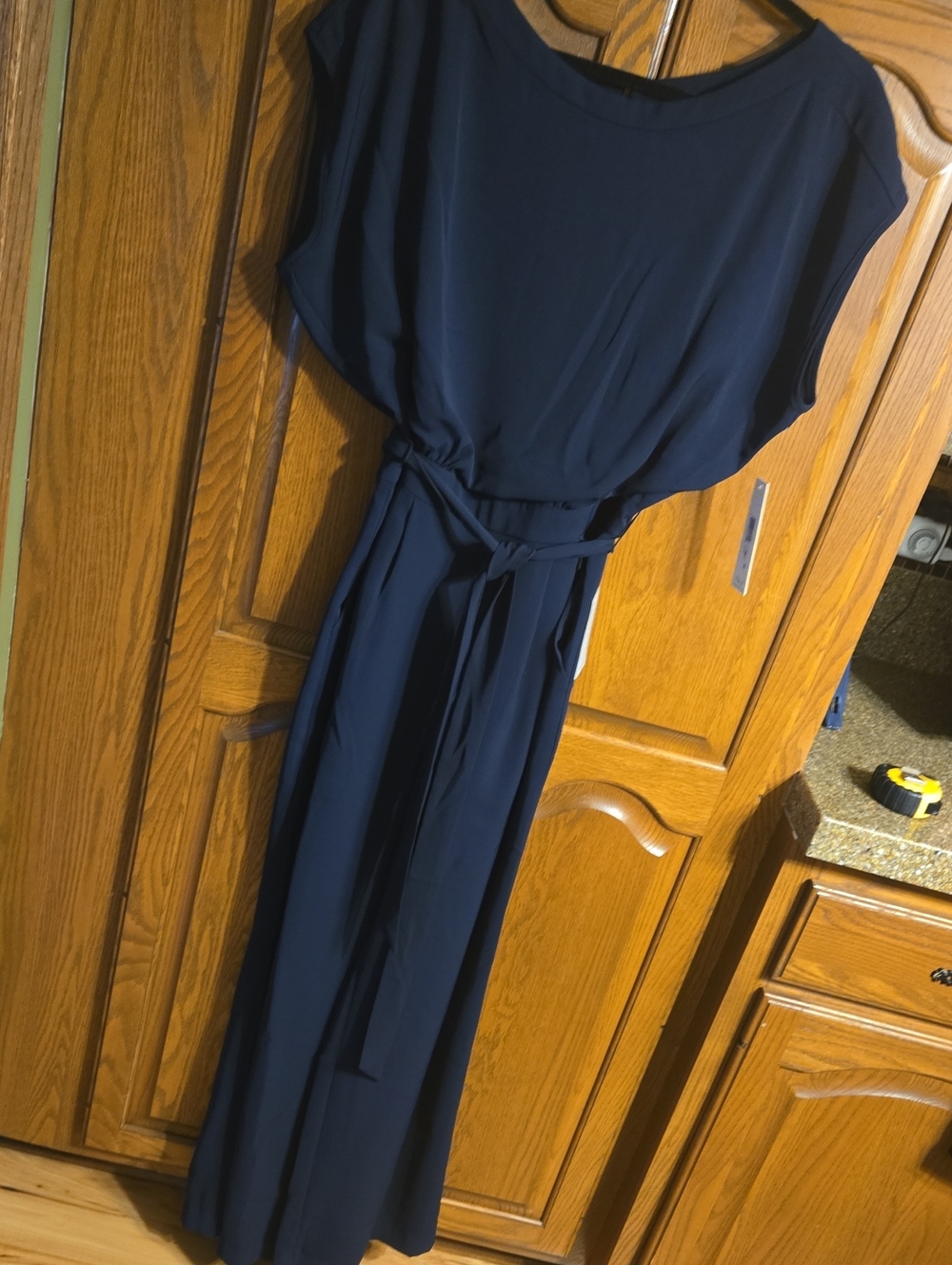 Eliza J Navy Wide-Leg Belted Jumpsuit